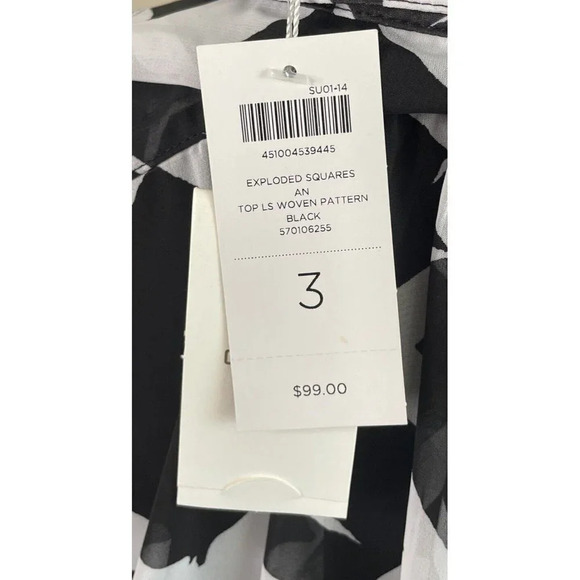 Chicos 3 US XL/16 Exploded Squares Woven Pattern Black White Sheer Blouse NEW - Picture 6 of 11